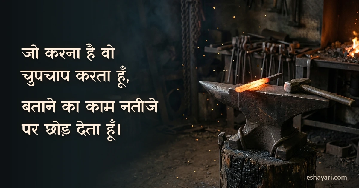 लोहार की निहाई पर रखी दहकती लोहे की छड़ और हथौड़ा, बिना शोर के काम करने वाली Boys Attitude Shayari