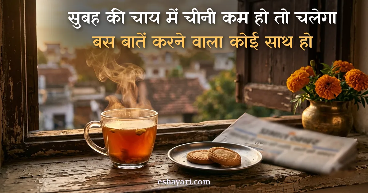 Good morning chai shayari - subah ki dhoop mein khidki par rakhi adrak wali chai, सुबह की चाय में चीनी कम हो तो चलेगा, बस बातें करने वाला कोई साथ हो