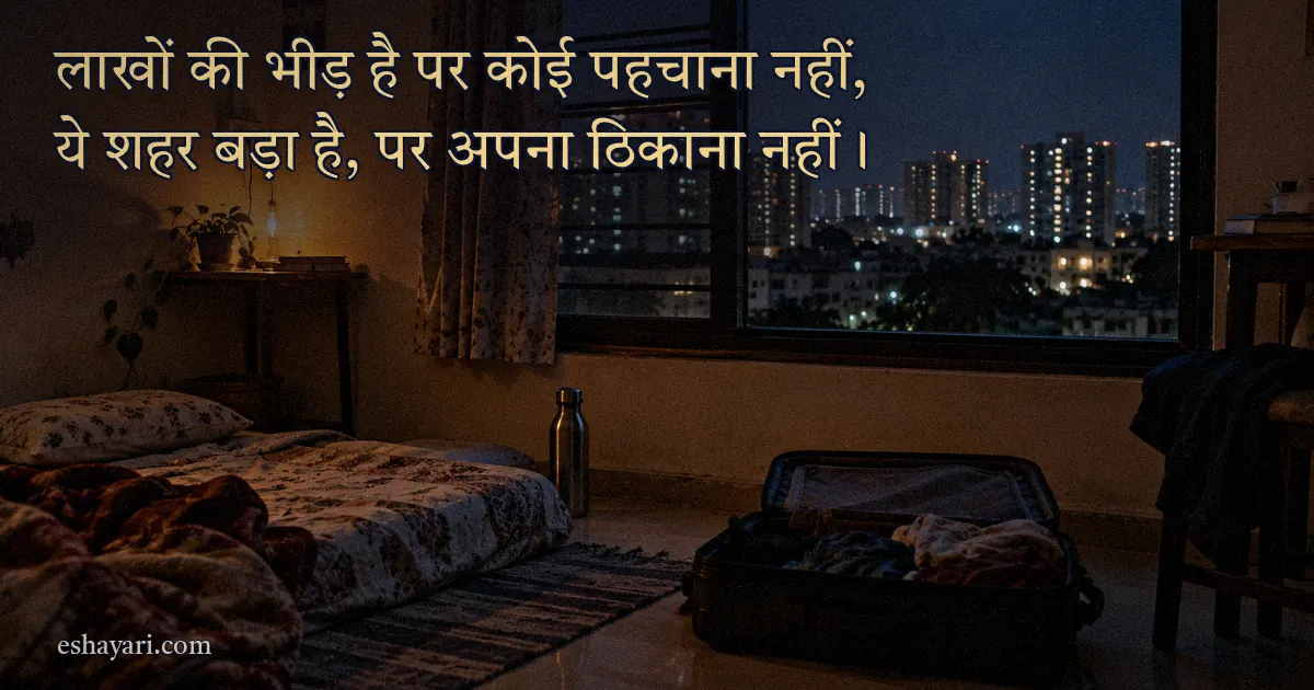 Ajnabi Shahar Shayari – रात में किराये के कमरे की खिड़की और शहर की रोशनी (अजनबी शहर शायरी)