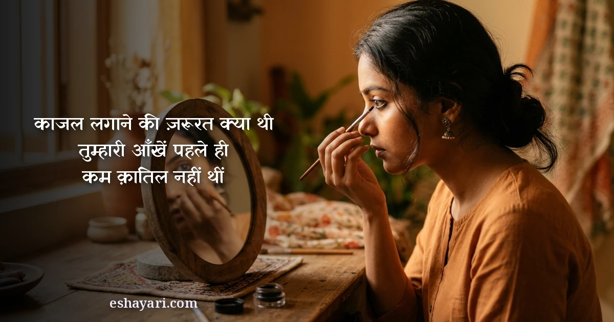 आँखों की तारीफ़ शायरी - काजल लगाने की ज़रूरत क्या थी, तुम्हारी आँखें पहले ही कम क़ातिल नहीं थीं