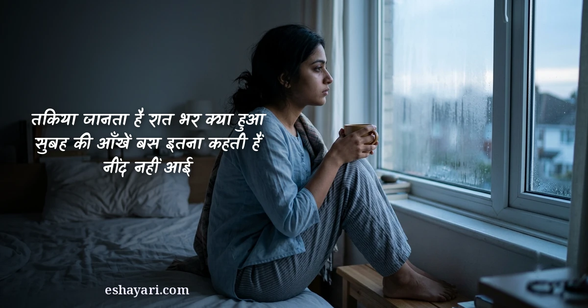 भीगी आँखें शायरी - तकिया जानता है रात भर क्या हुआ, सुबह की आँखें बस इतना कहती हैं नींद नहीं आई