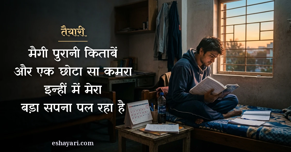 कॉम्पिटिटिव एग्ज़ाम शायरी - मैगी, पुरानी किताबें और एक छोटा सा कमरा, इन्हीं में मेरा बड़ा सपना पल रहा है