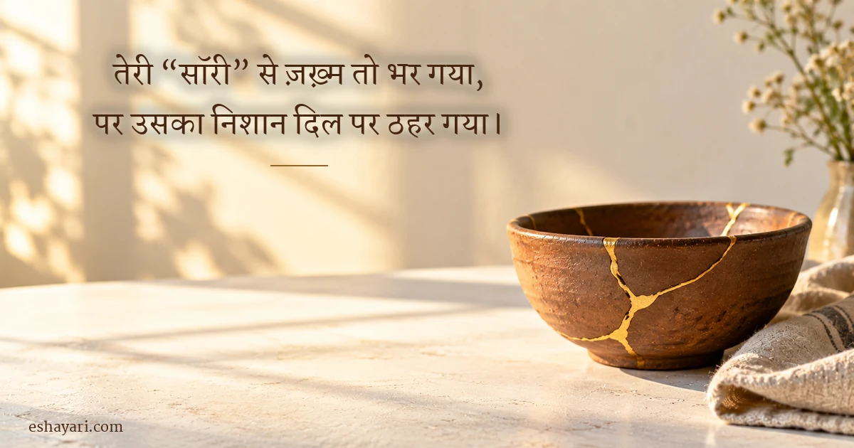 माफ़ी और टूटा भरोसा शायरी – सुनहरी दरारों से जोड़ा गया मिट्टी का कटोरा (Trust Broken Shayari)