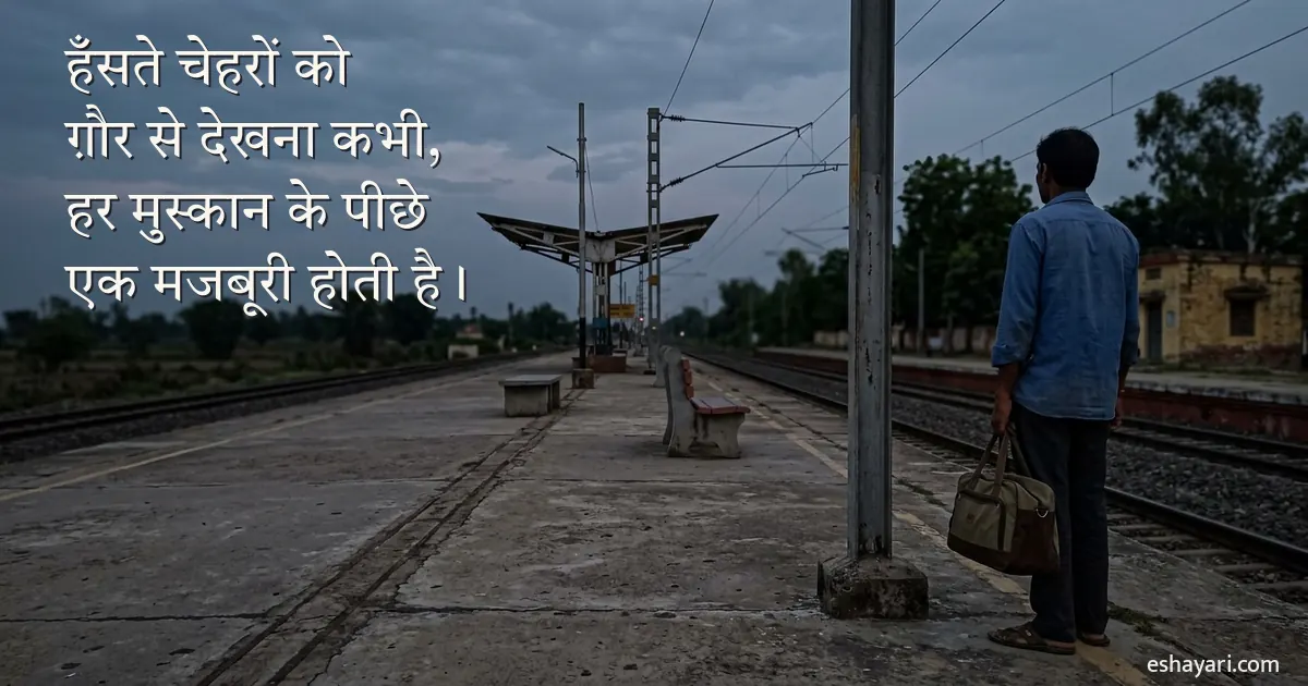 हँसते चेहरों को ग़ौर से देखना कभी, हर मुस्कान के पीछे एक मजबूरी होती है – प्लेटफ़ॉर्म पर बैग लिए खड़ा आदमी