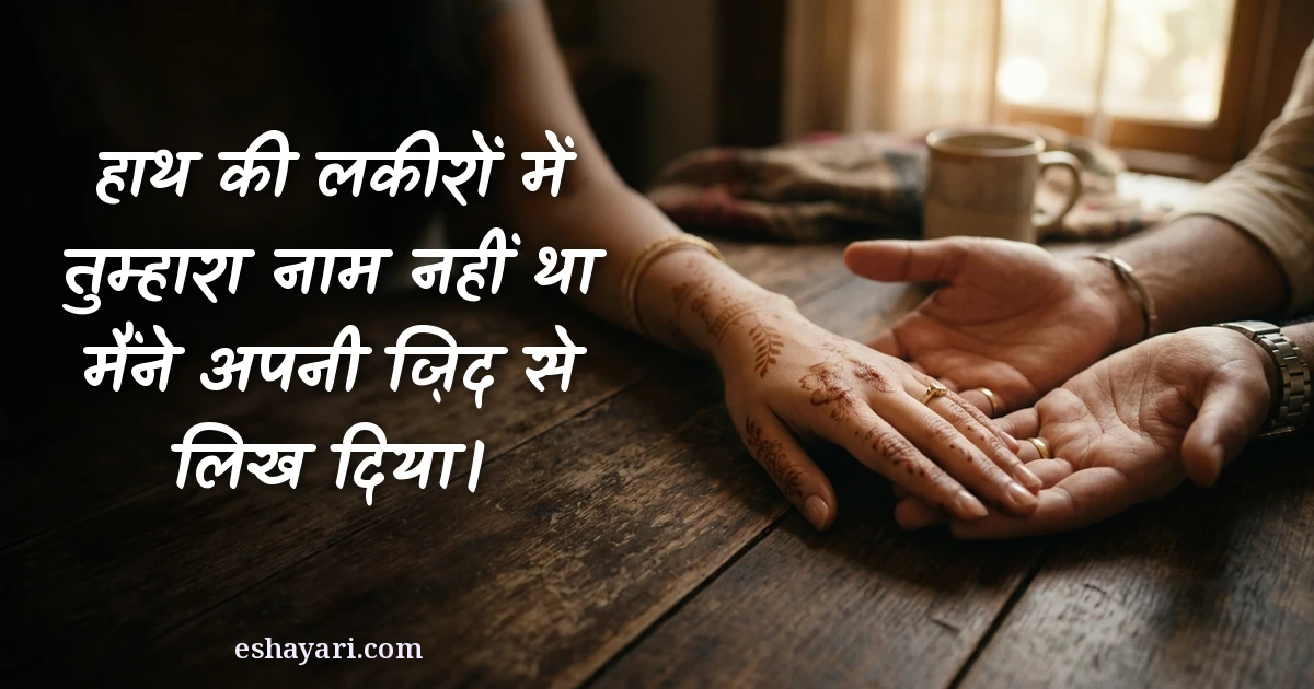 मोहब्बत और नसीब शायरी - हाथ की लकीरों में तुम्हारा नाम नहीं था, मैंने अपनी ज़िद से लिख दिया