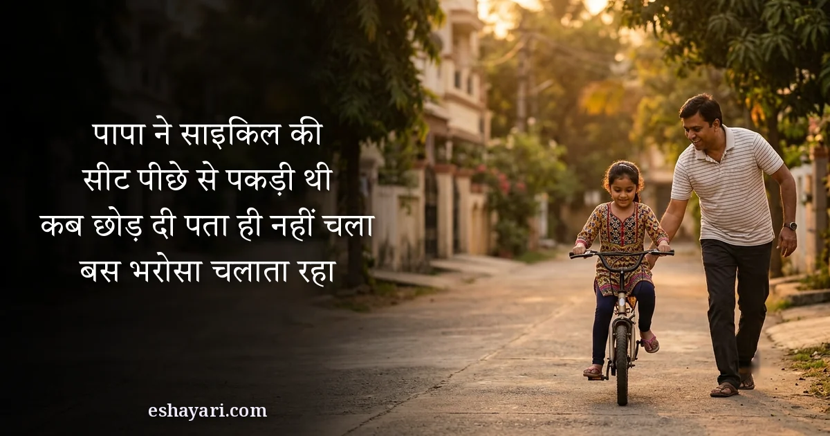 भरोसा शायरी - पापा ने साइकिल की सीट पीछे से पकड़ी थी, कब छोड़ दी पता ही नहीं चला, बस भरोसा चलाता रहा