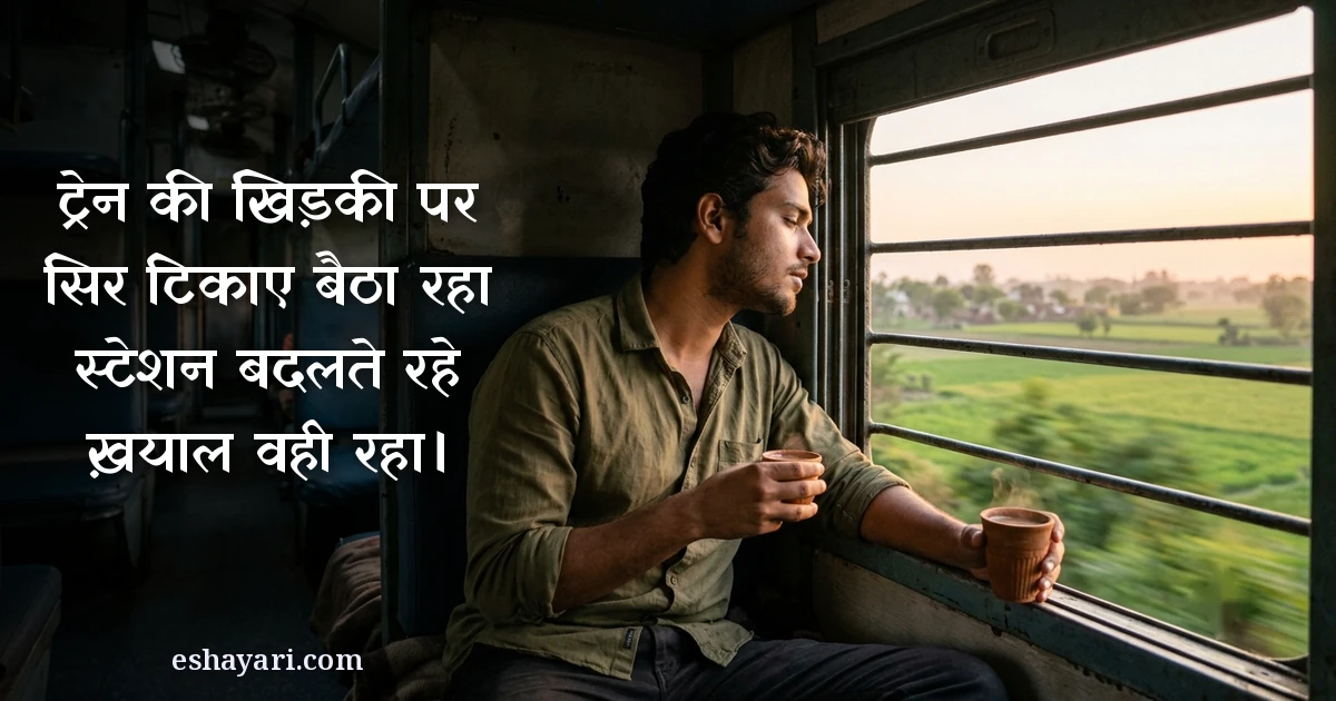 ट्रेन सफ़र शायरी - ट्रेन की खिड़की पर सिर टिकाए बैठा रहा, स्टेशन बदलते रहे, ख़याल वही रहा