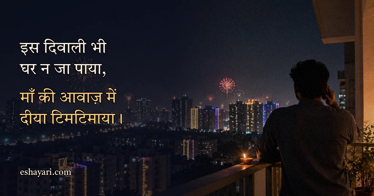 Diwali Sad Shayari – घर से दूर बालकनी से दिवाली की आतिशबाज़ी (घर से दूर दिवाली शायरी)