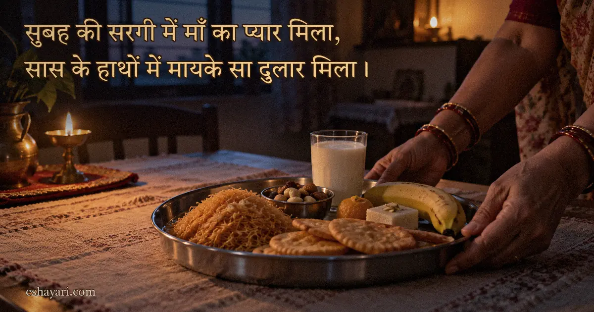 Karwa Chauth Sargi Shayari – सुबह की सरगी थाली और सासू माँ के हाथ (सरगी शायरी)